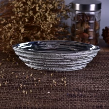 China electroplating silver ceramic candle jar with cross stripe outside manufacturer