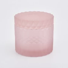 中国 磨砂粉红色玻璃烛台带盖 制造商