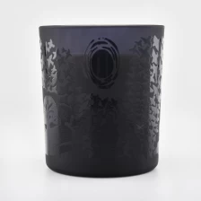 China Frosting Black Glass Lilin Jars dengan Percetakan Custom pengilang