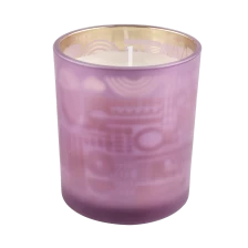 China glass candle jar with frsoted and spraying color decoration manufacturer
