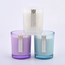 China glass candle jars in custom transparent color and labels manufacturer