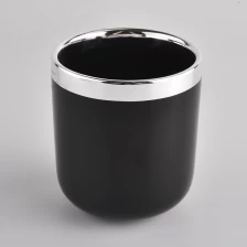 China glossy black ceramic candle holders with silver top rim manufacturer