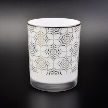 Chiny glossy white glass jar with gold print for candles producent