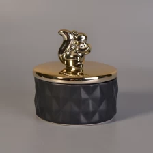 China golden animal lid black ceramic candle jars manufacturer