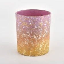 China gradient design glass candle vessels with golden decor wholesale manufacturer