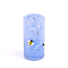 China handmade tall glass candle jar with blue color wholesale manufacturer