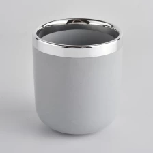 中国 家居装饰灰色陶瓷蜡烛罐带银边 制造商