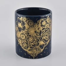 中国 家居装饰定制徽标婚礼装饰黑色陶瓷带盖蜡烛罐 制造商