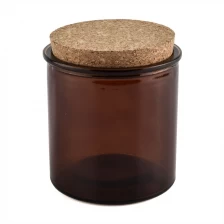 中国 热销15oz琥珀色玻璃烛罐带软木盖 制造商