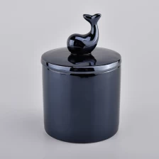 Chiny iridescent effect ceramic candle jars with animal lid producent