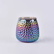 China iridescent electroplated glass candle holders with hobnail pattern manufacturer