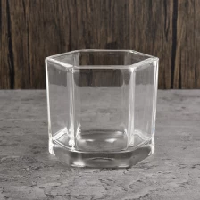 China irregular hexagon empty glass candle jar as gift supply manufacturer