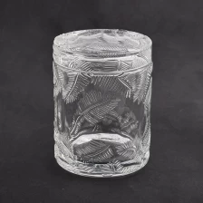 中国 叶压纹图案带盖透明玻璃蜡烛罐 制造商