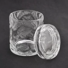 China leaf pattern clear glass candle jar with lids pengilang
