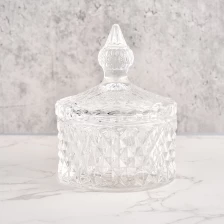 China luxury clear  geo cut glass candle jar with lid pengilang
