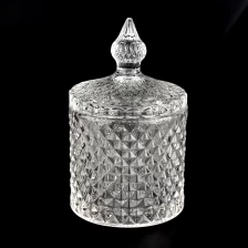 China luxury geo cut glass candle jar with glass lid 8oz manufacturer