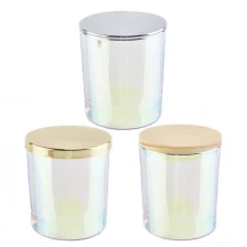 China luxury iridescent glass candle jar with lid manufacturer