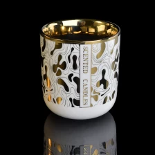 China luxury white ceramic candle jar with gold printing manufacturer