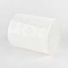 China luxury white glass candle jar with emboss logo for home decoration manufacturer