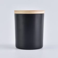 China matte black glass candle vessel with wooden lid Hersteller