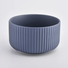 porcelana Contenedor de vela de cerámica azul mate con líneas. fabricante
