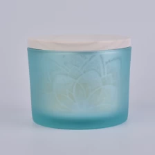 China matte blue decorative glass candle jar with wooden lid manufacturer