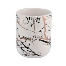 China matte white ceramic candle jar with goldcolor  printing pengilang