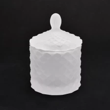 porcelana Portavelas de cristal geo tallado blanco mate con tapa fabricante