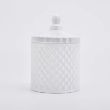 porcelana Tarro de vela de vidrio tallado geo blanco mate 280ml fabricante
