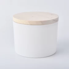 China matte white glass candle container with wooden lid manufacturer