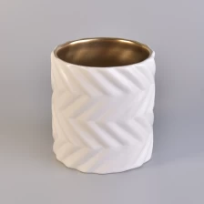 China matte white glazing debossed ceramic candle holders for home fragrance manufacturer