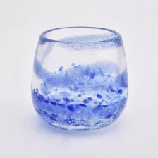 Cina portacandele in vetro fuso a pois blu produttore