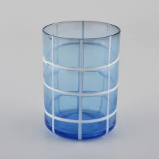 China mouth blowing blue glass candle jars for home decor manufacturer
