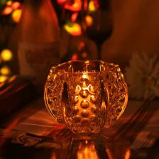 China new product crystal glass candle holder with embossed pattern manufacturer