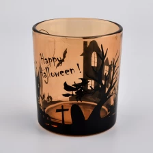 China orange custom design glass candle holders for halloween manufacturer