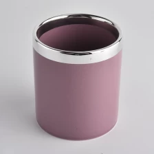 China pink colored ceramic candle jars with silver rim manufacturer