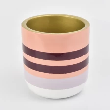 China pink line decorated concrete candle container with golden inside manufacturer