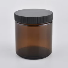 中国 流行的12盎司琥珀色玻璃蜡烛罐和黑色盖批发 制造商