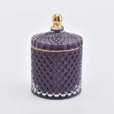 China purple geo cut glass candle holder with lid manufacturer
