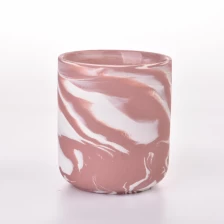 porcelana Vista de vela de cerámica de mármol rojo blanco para Navidad fabricante