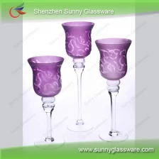 China spraying purple color glass candle holder with decaled decoration manufacturer