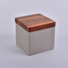 China square concrete candle containers with wood lid manufacturer