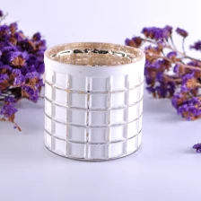 China square pattern mercury electroplated white sprayed glass candle jars manufacturer