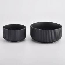 China stripes ceramic candle jars with mate black color manufacturer