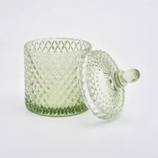 porcelana Tarco de vela de cristal de geo grande verde translúcido con tapa fabricante