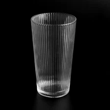 China transparent glass candle jar tall stripe glass vessels wholesaler manufacturer