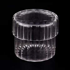 中国 透明条纹玻璃蜡烛罐带玻璃盖的家居装饰 制造商