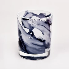 Китай white and black mixed color glass candle jars with marble effect производителя