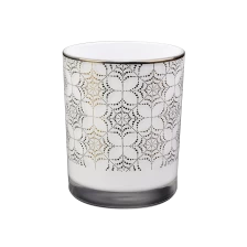 中国 定制金色图案的白色glas蜡烛罐 制造商