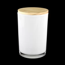 China white painted inside 8oz 10oz 12oz 24oz glass candle holders with wooden lid manufacturer